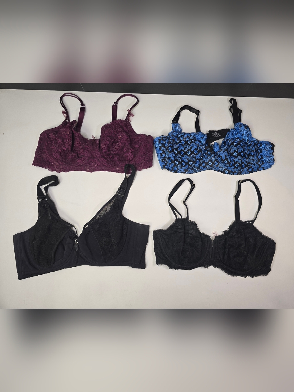 Bra Bundle Auden Multi-Pack Lace & Floral Bras - Black, Blue, Burgundy